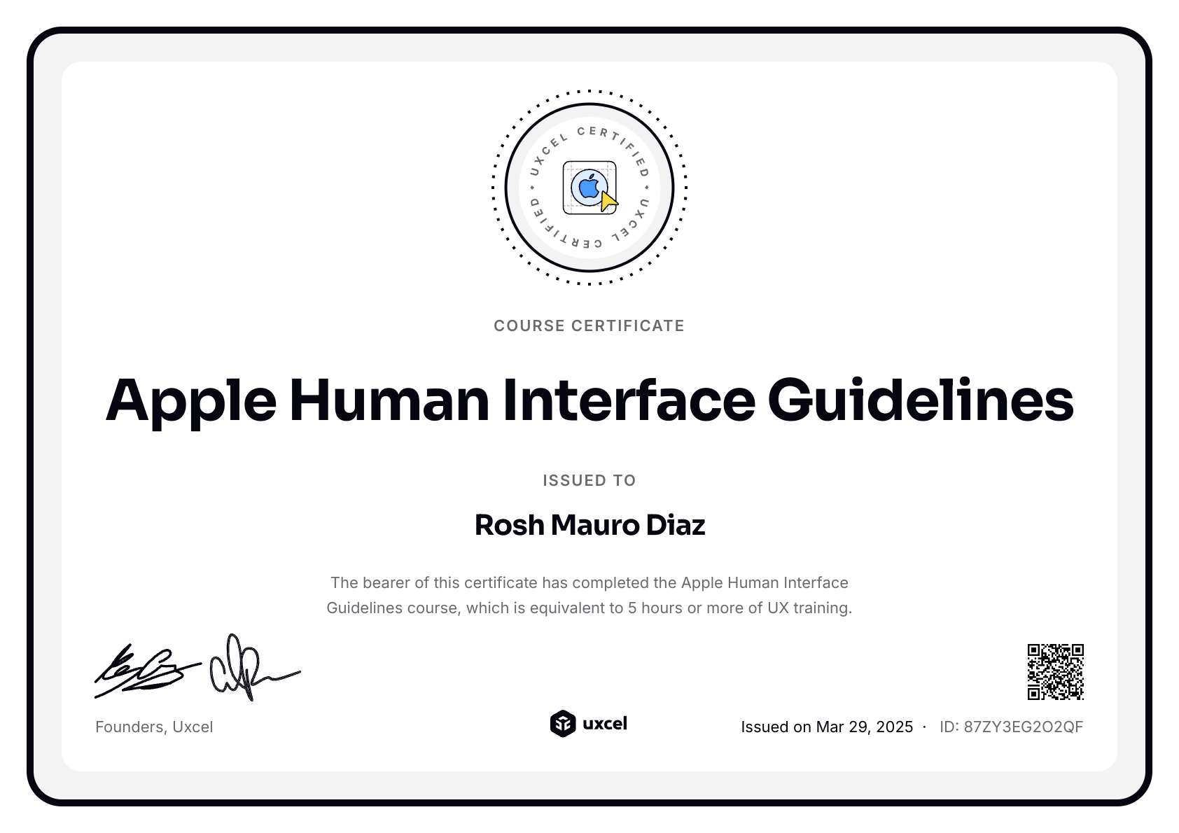 Rosh Mauro Diaz's certificate